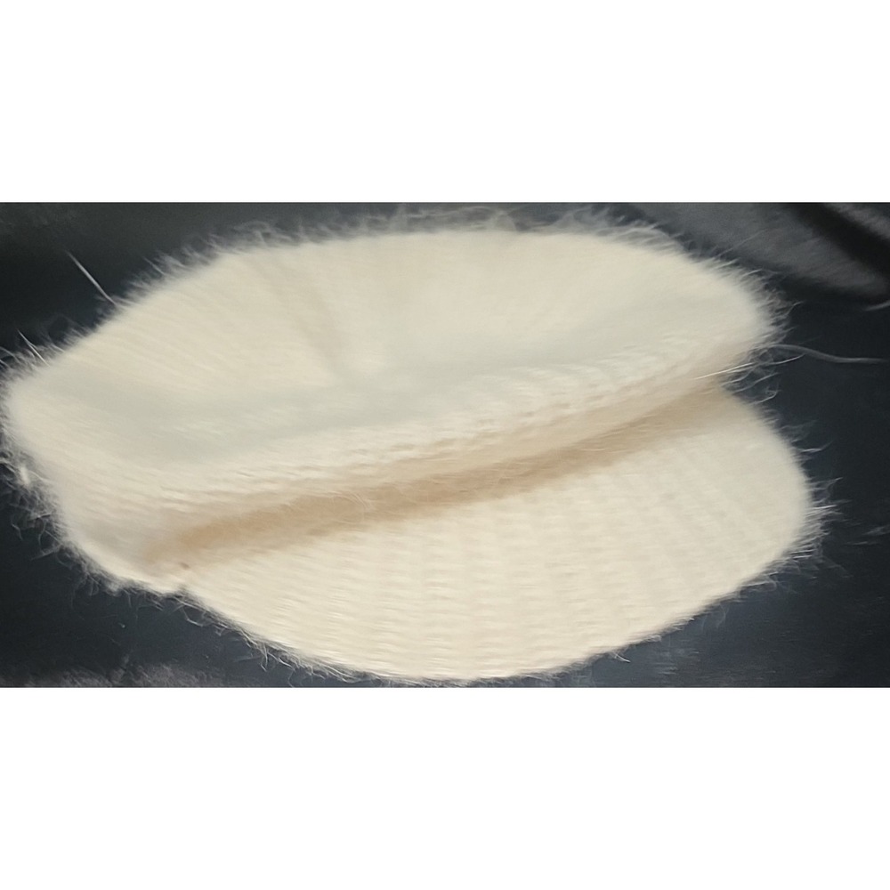 White Angora Nylon Knit Newsboy Hat Solid Women's One Size RN 7008